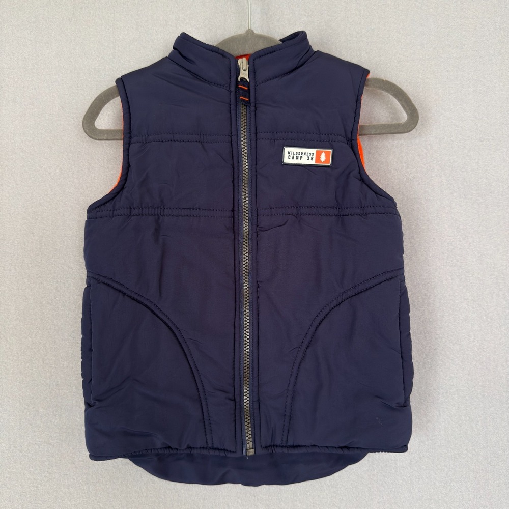 Carter's Boy's Size 4 Blue Fleece Lined Full Zip Vest Wilderness Camp 36